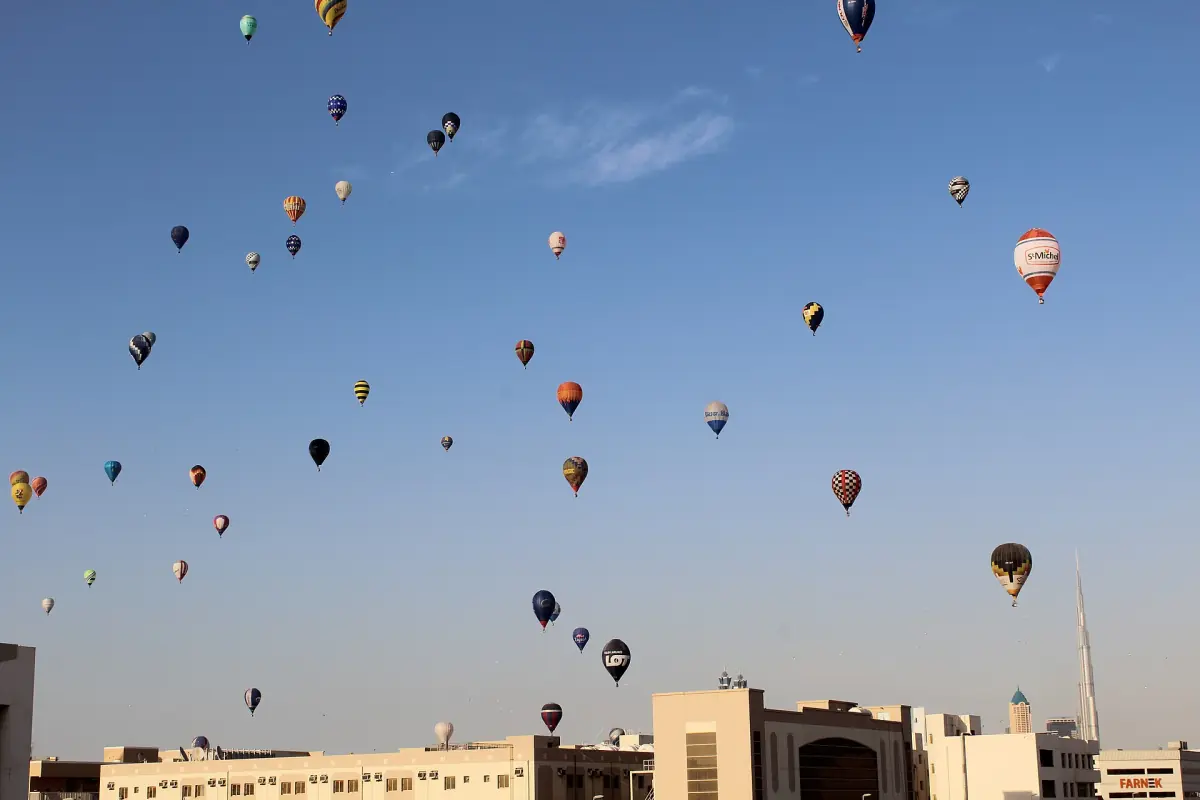 Hot air balloons in the sky above Dubai